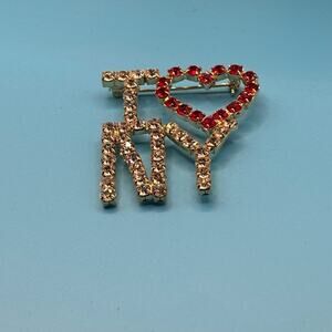Vintage I Love NY Rhinestone Brooch